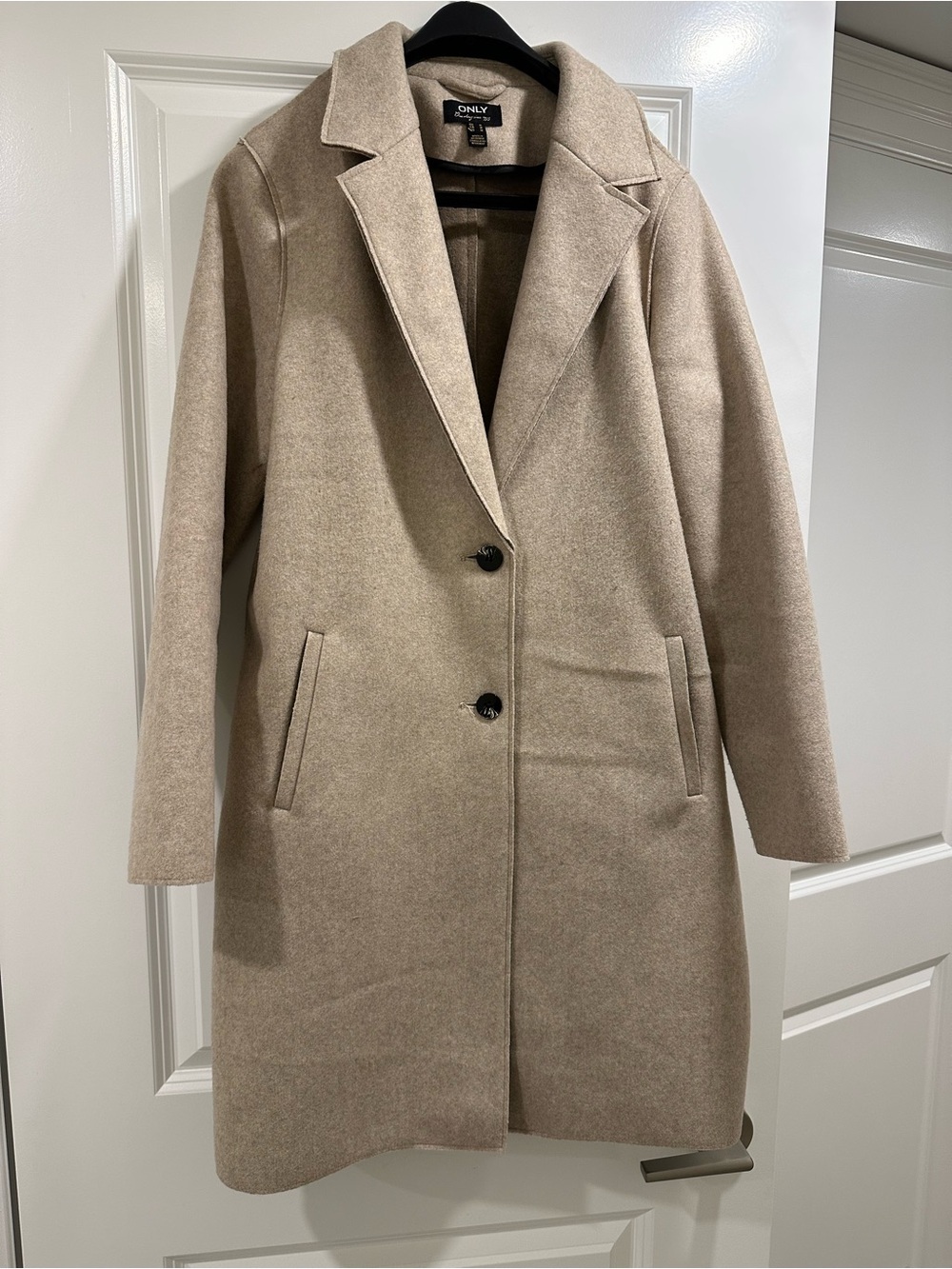 Only Long Tan Single-Breasted Wool-Blend Coat